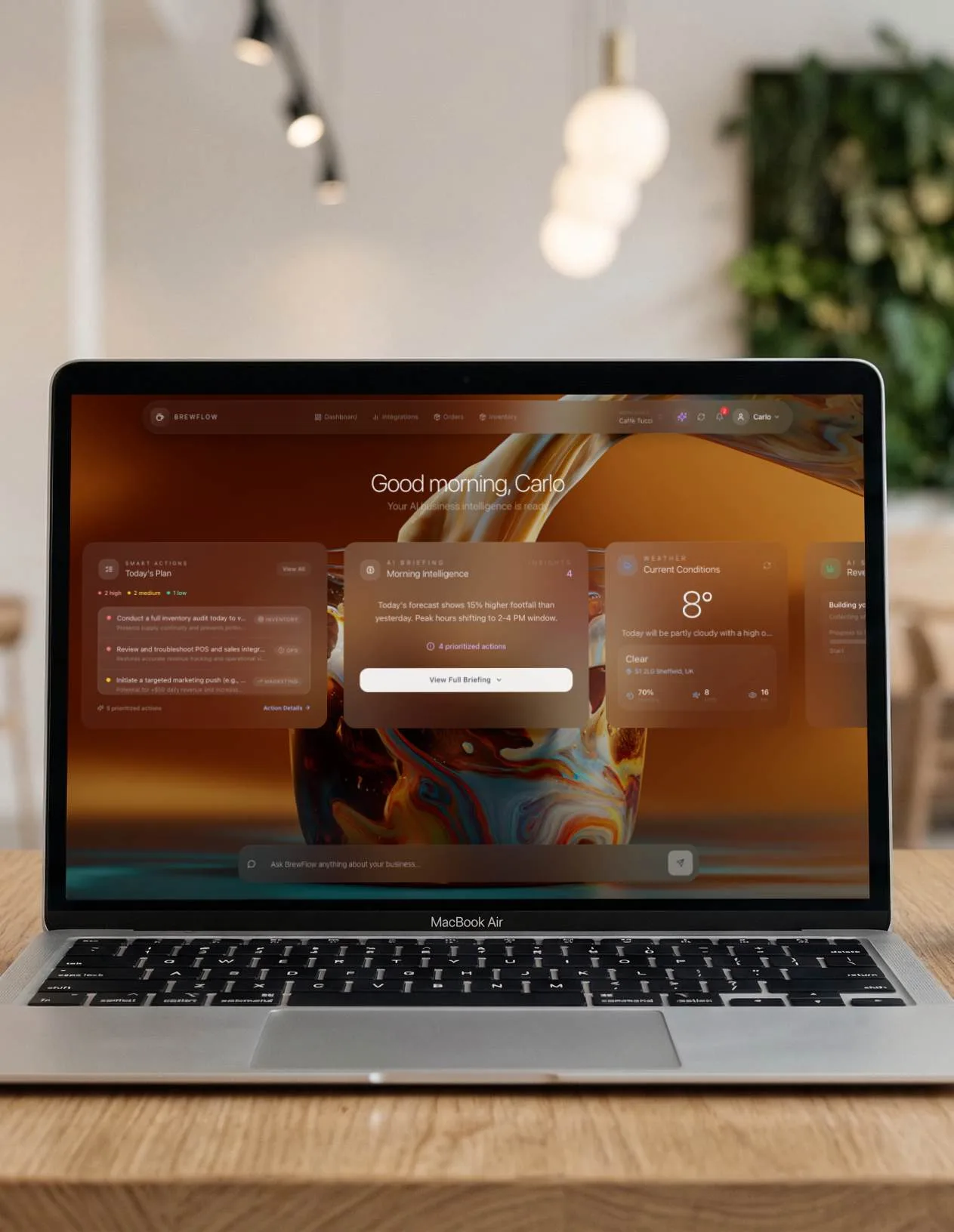 BrewFlow — dashboard in café